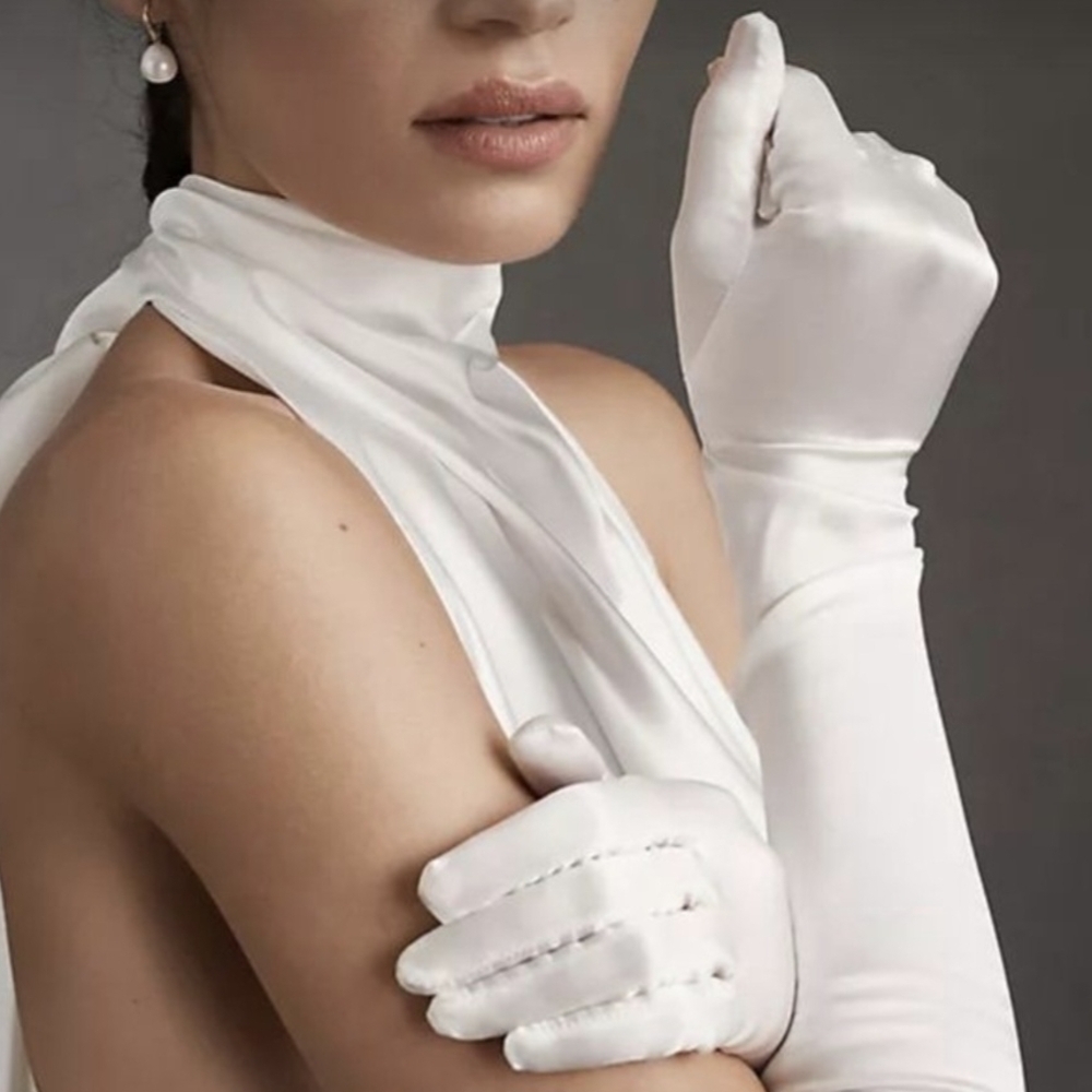Pale Champagne Satin Stretchy Gloves Wedding And Formal Occasions 23inch 2 Avail